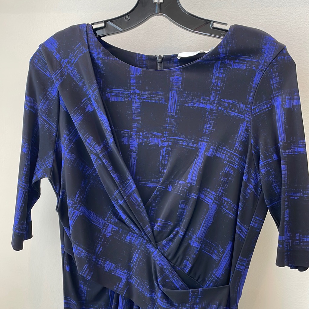 Nwt Hugo Boss Beautiful Blue/Black Patterned Faux Wrap Top Sz 4/6